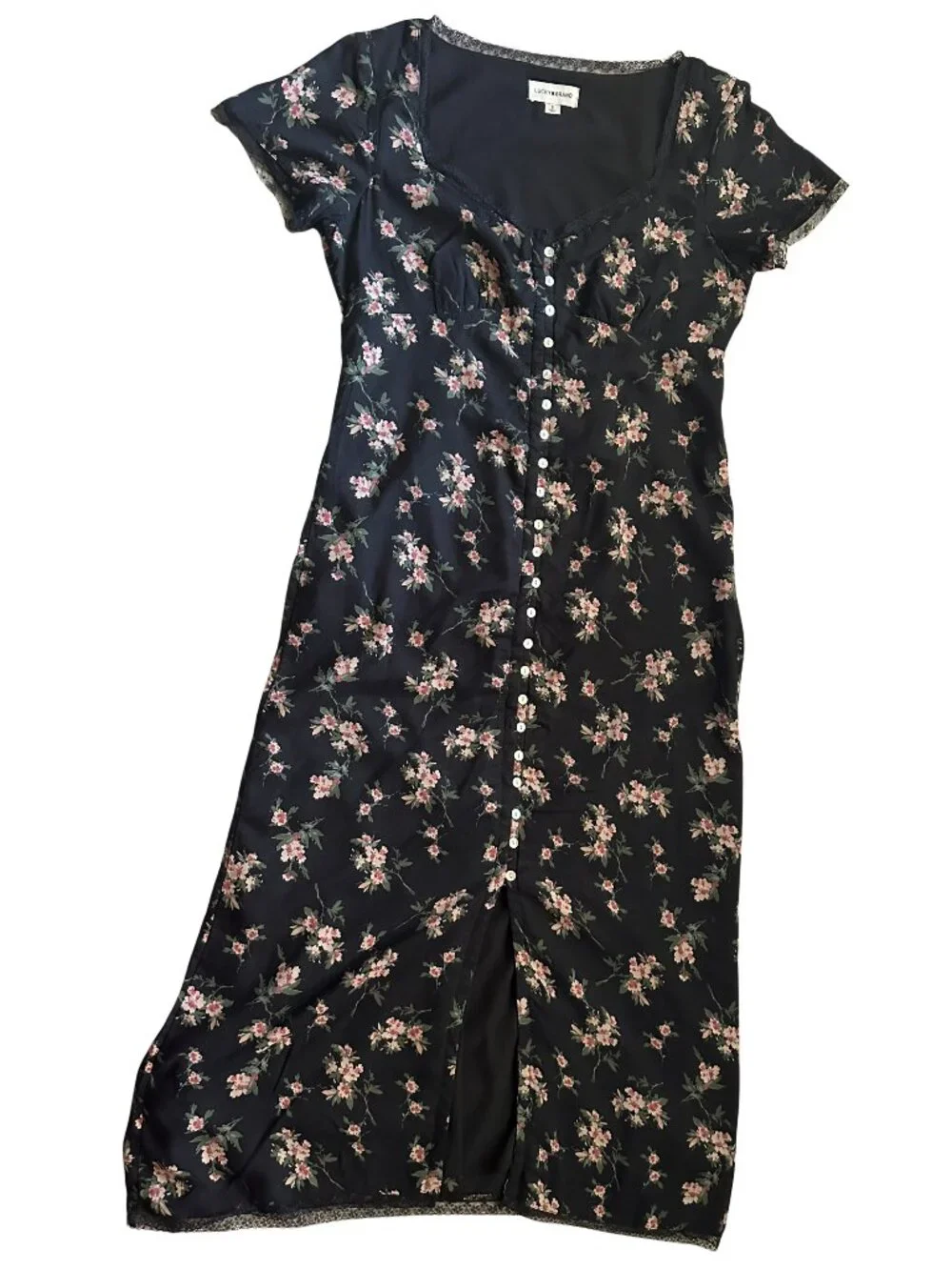 Lucky Brand Lace-Trim Floral Midi Dress Size S